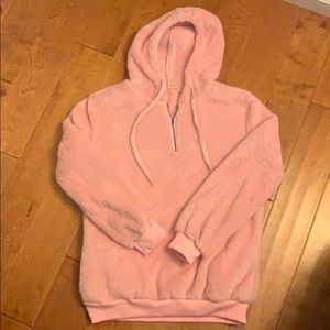 Fuzzy fleece pullover 1/4 zip hoodie size M